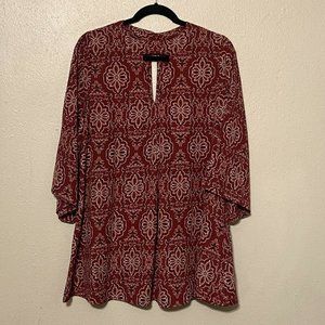 ee:Some Lovely Tunic Blouse Burgundy Geometric Boho Bell Sleeves Size Large